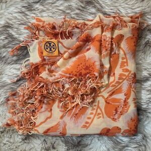 Tory Burch Square Orange Floral Scarf